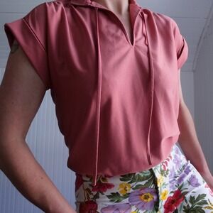 Vintage 1970s/80s Ship 'n Shore copper colored nylon‎ crop top